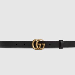 Authentic Gucci GG Marmont Black Leather Thin Belt